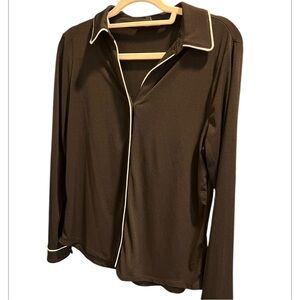 Adrianna Papell black blouse with white piping size M